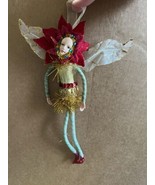 9&quot; fairy Christmas Tree ornament poseable red poinsetti Figure Beautiful - £15.14 GBP