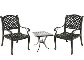 3 piece bistro patio set table and chairs Nassau outdoor cast aluminum furniture - £697.65 GBP