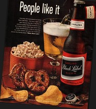 1964 Carling Black Label Vintage Print Ad Beer Bottle Popcorn Pretzels C... - $25.05