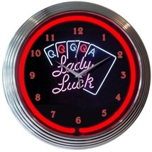 Lady Luck Play Room Neon Clock 15&quot;x15&quot; - £64.47 GBP