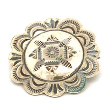 Vintage Sterling Silver Tribal Art Pattern Stamp Works Floral Shape Broo... - $53.23 CAD