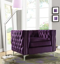 Iconic Home Da Vinci Modern Contemporary Button Tufted With, Purple Velvet - £649.27 GBP