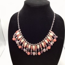 Chaps Chiclet Bib Necklace On Silver Tone Chain Shades Of Pink White Melon - £9.57 GBP