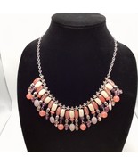 Chaps Chiclet Bib Necklace On Silver Tone Chain Shades Of Pink White Melon - £9.47 GBP