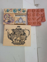 Lot of 5 Wood Scrapbook Stamps Tea Pot Cooking Hero Arts Crafts - £21.32 GBP