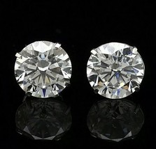 3Ct Round Cut Real Moissanite 14K White Gold Plated Stud Earrings Screw Back - £91.86 GBP