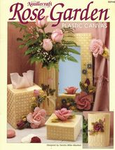 Plastic Canvas Rose Garden Tissue Cover Bud Vase Waste Basket Mirror Pattern - $12.99