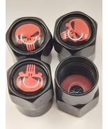 Set of 4 Black Punisher Tire Valve Stem Caps For Car, Standard Fitting #96 - $9.32 CAD
