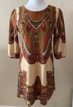 FUNKY PEOPLE Dress Womens Size Medium Earth Tones Paisley Lined Knee Length - $14.73