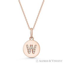 Initial Letter &quot;W&quot; CZ Crystal 14k Rose Gold 15mmx9mm Round Disc Necklace Pendant - £61.49 GBP+