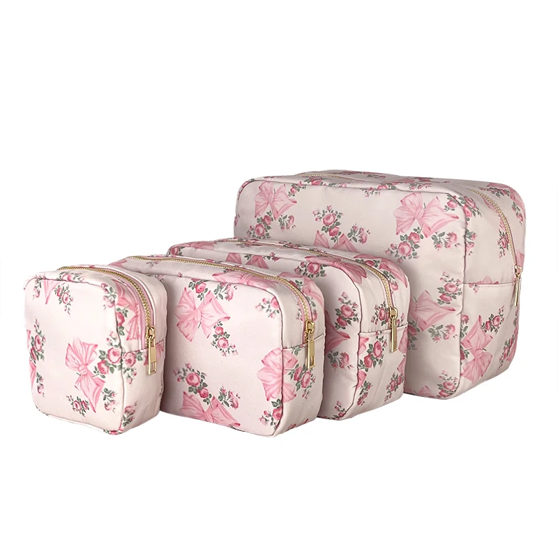 Waterproof Nylon Flower Bow Printed Make Up Pouch Bag Women Cosmetic Pouch Bag B - £54.86 GBP