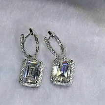 2.00Ct Strahlender Künstlicher Diamant Halo Creolen 14K Weiß Vergoldet Silber - £105.52 GBP