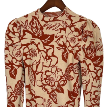 Flying Tomato Sweater Floral Puff Shoulders Women&#39;s Small Brown and Cream - £13.57 GBP