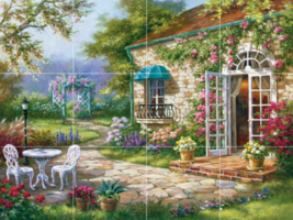 country cottage terrace view garden ceramic tile mural backsplash medallion - £47.47 GBP+