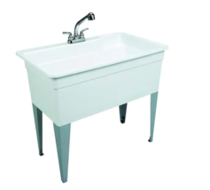 White Utility Washing Tub Sink 40 in x 24 in Floor Mount 24 in Pull Out ... - $200.99