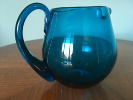 Blenko Glass No. 3750-L Blue Round Pitcher Teal Turquoise - £30.86 GBP