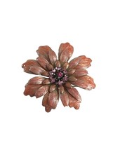Vintage Flower Pin Brooch Pale Pink Metal Enamel Rhinestones 2.25&quot; Across - $18.81