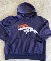 Denver Broncos Football Boys Navy Blue Logo Long Sleeve Hoodie Small 8 - $17.15