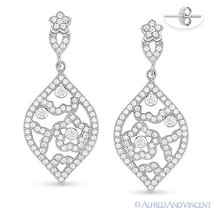 Star Charm Cubic Zirconia CZ Crystal Pave 925 Sterling Silver Dangling Earrings - £63.15 GBP