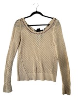 FREE PEOPLE Womens Sweater Cream Open-Knit Pullover Tie Back Sequins Size S - £11.57 GBP