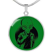 Express Your Love Gifts UFO Alien Fan Gift Black and White Circle Necklace Stain - £35.79 GBP