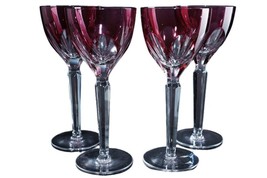 4 Bohemian 6 Panel Cranberry Overlay Wine goblets - $287.10