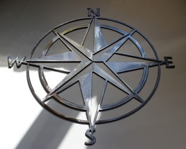 Nautical Compass Rose - Metal Wall Art - Silver 36&quot; x 36&quot; - £111.39 GBP