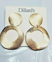 Dillard&#39;s Gold Tone Stud Back Dangle Earrings Double Circles Shimmery Gold New - £10.54 GBP