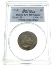 1976-D 25C Bicentennial Trimestre Mint Error Struck 12% Off Centro Calid... - $314.81