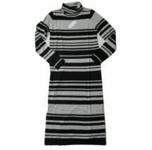 NWT Lou &amp; Grey Striped Turtleneck in Black Gray Midi Maxi Sweater Dress 2XS XXS - £18.77 GBP