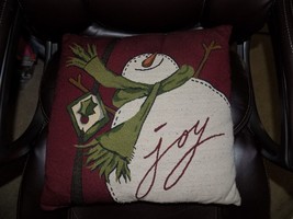 Xmas Christmas Snowman Snowmen Pillow JOY EUC - £11.67 GBP