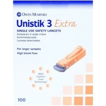 Unistik 3 Extra Single Use Safety Lancets x100 - £12.34 GBP