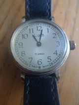 Vintage Belarus USSR Soviet Mechanical Wrist Watch LUCH 15 Jewels w. Black Band - £22.15 GBP