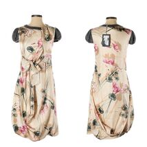 Sportmax Defile Floral Silk Dress With Wool Knit Cap Sleeves US Size 2 - $49.50