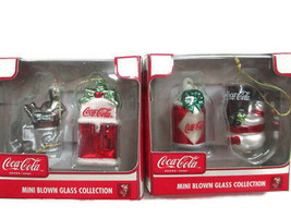 Coca-Cola Ornaments Mini Blown Glass Vending Machine Seal  Snowman Coke Can - £11.67 GBP