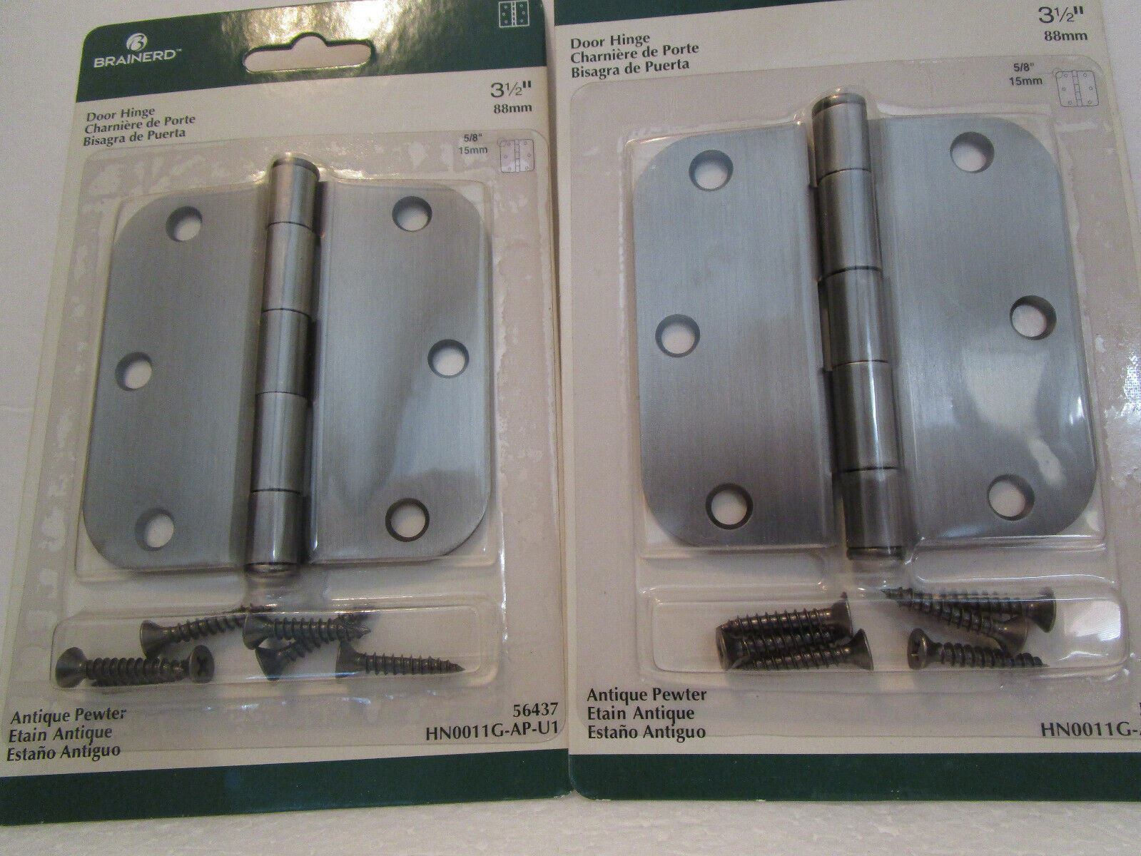 Lot of 2 BRAINERD 3.5" DOOR HINGE #56437 Antique Pewter NEW on card FAST SHIPPED - $9.99