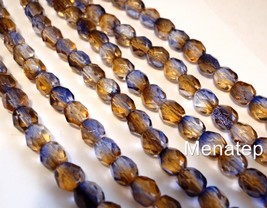 25 6mm Czech Glass Beads: Dual Coated-Cantaloupe/Grape - £2.36 GBP