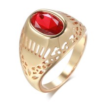 Luxury Red Natural Zircon Ring for Women Big Glossy 585 Rose Gold Ethnic Bride R - £7.24 GBP