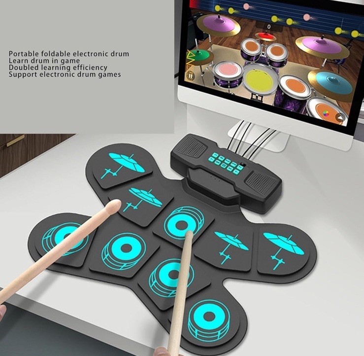 Electronic Drum Set Portable Foldable Built In Dual Stereo Speakers 9 Key Dr CHU Item image 4