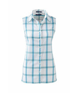 Lands End Women&#39;s Sleeveless No Iron Shirt Brilliant Teal Plaid New - €26,20 EUR