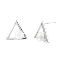 NWT Sterling Silver 925 Open Triangle Fresh Water Pearl Stud Earrings - £26.14 GBP