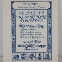 Mom Sampler Embroidery Finished ABC 123 Love Delft Blue Floral Country Cottage - £29.98 GBP