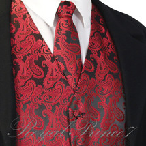 BLACK RED XS to 6XL Paisley Tuxedo Suit Dress Vest Waistcoat &amp; Neck tie ... - £19.22 GBP+