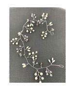 NEW Pearl Clear Rhinestone Beaded Silver Tone Wire Hair Jewelry Wrap Wreath - £10.57 GBP