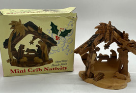 MINI Wooden Crib Nativity Scene Olive Wood from Bethlehem Hand Carved 4&quot; × 3.5&quot; - £14.72 GBP