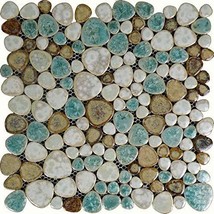 Glazed Porcelain Pebble Tiles Blue Coffee Cream Mosaic Wall Backsplash Tile - £18.81 GBP+