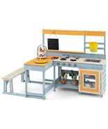 Fir Wood Play Kitchen with Kids Picnic Table and Built-in Bench-Gray - C... - €247,77 EUR
