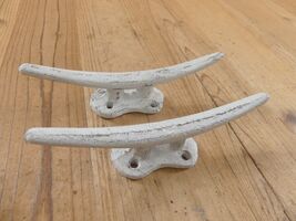 2 Cleat Hooks Handles Pulls Cast Iron Boat Dock Nautical Decor Distresse... - €12,96 EUR