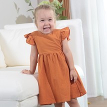 Girls&#39; Dress Baby Cotton Linen Solid Color Bow Pettiskirt Children&#39;s Clo... - £35.35 GBP