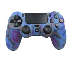 Silicone Grip Blue Floral Non Slip Soft Shell Cover For PS4 Controller  - $7.99